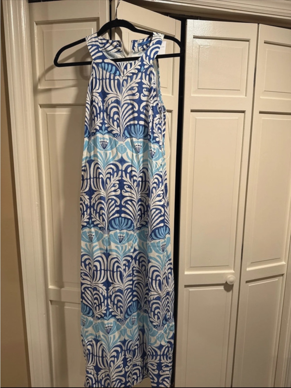 Women's Blue & White Printed Maxi Dress